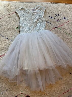 Halabaloo Silver Sequin Floral Bodice Tulle Party Dress